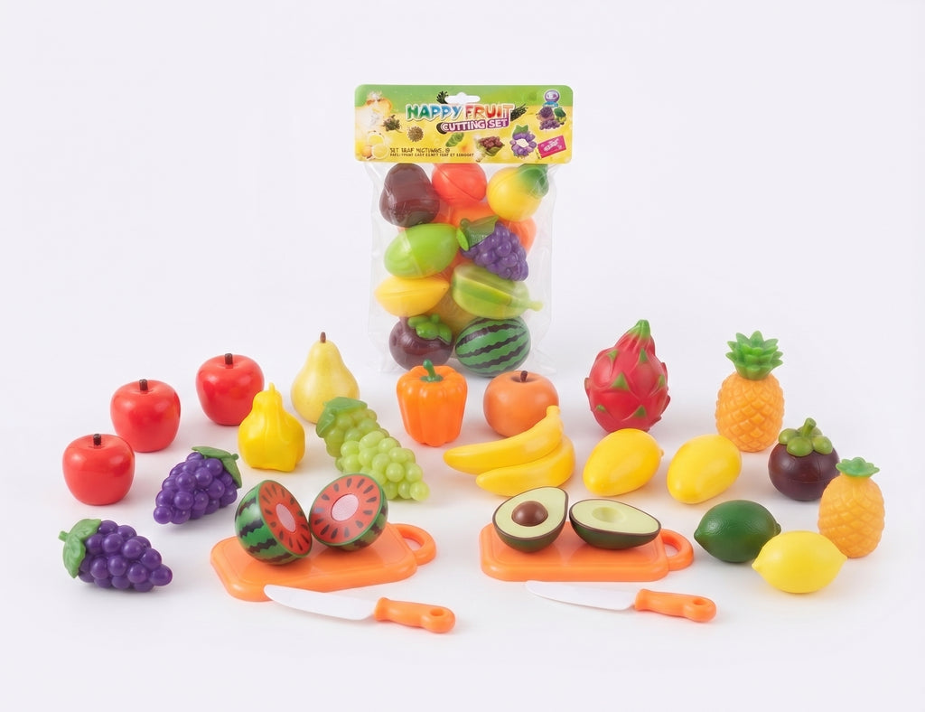 24 PCS Happy Fruit Cutting Set – Pretend Play Kitchen Toy Set for Kids