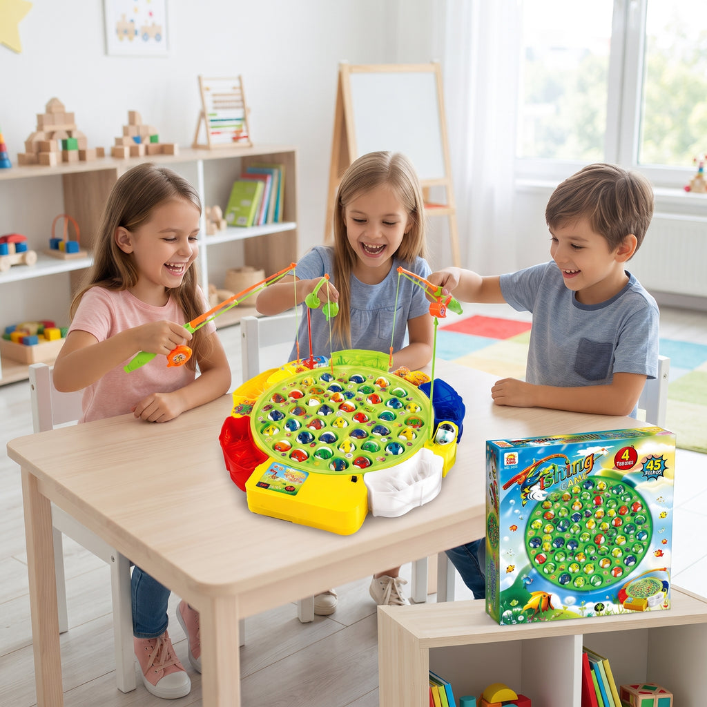XING XING No. 9803 Fishing Game - 45-Fish Rotating Electronic Toy with 4 Fishing Rods for 1–4 Players