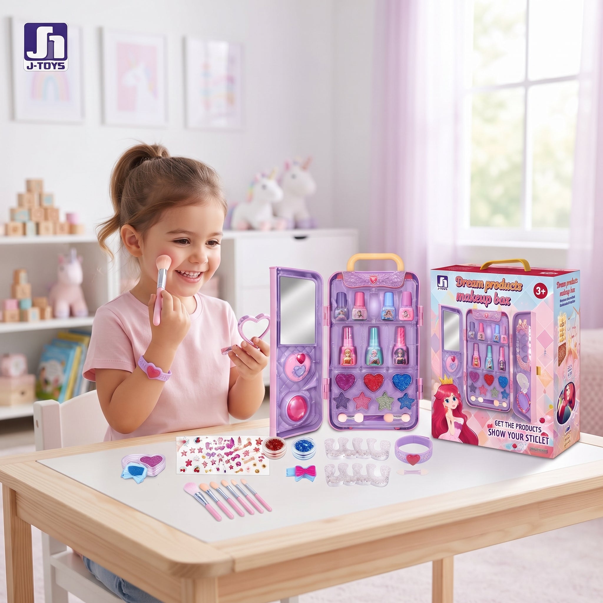 Dream Products Kids Makeup Box | Portable Pretend Play Beauty Set with Mirror & Accessories