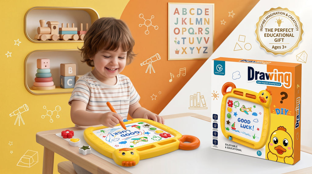Duck Magnetic Drawing Board for Kids | Reusable Color Writing & Doodle Board with Pen and Stamps