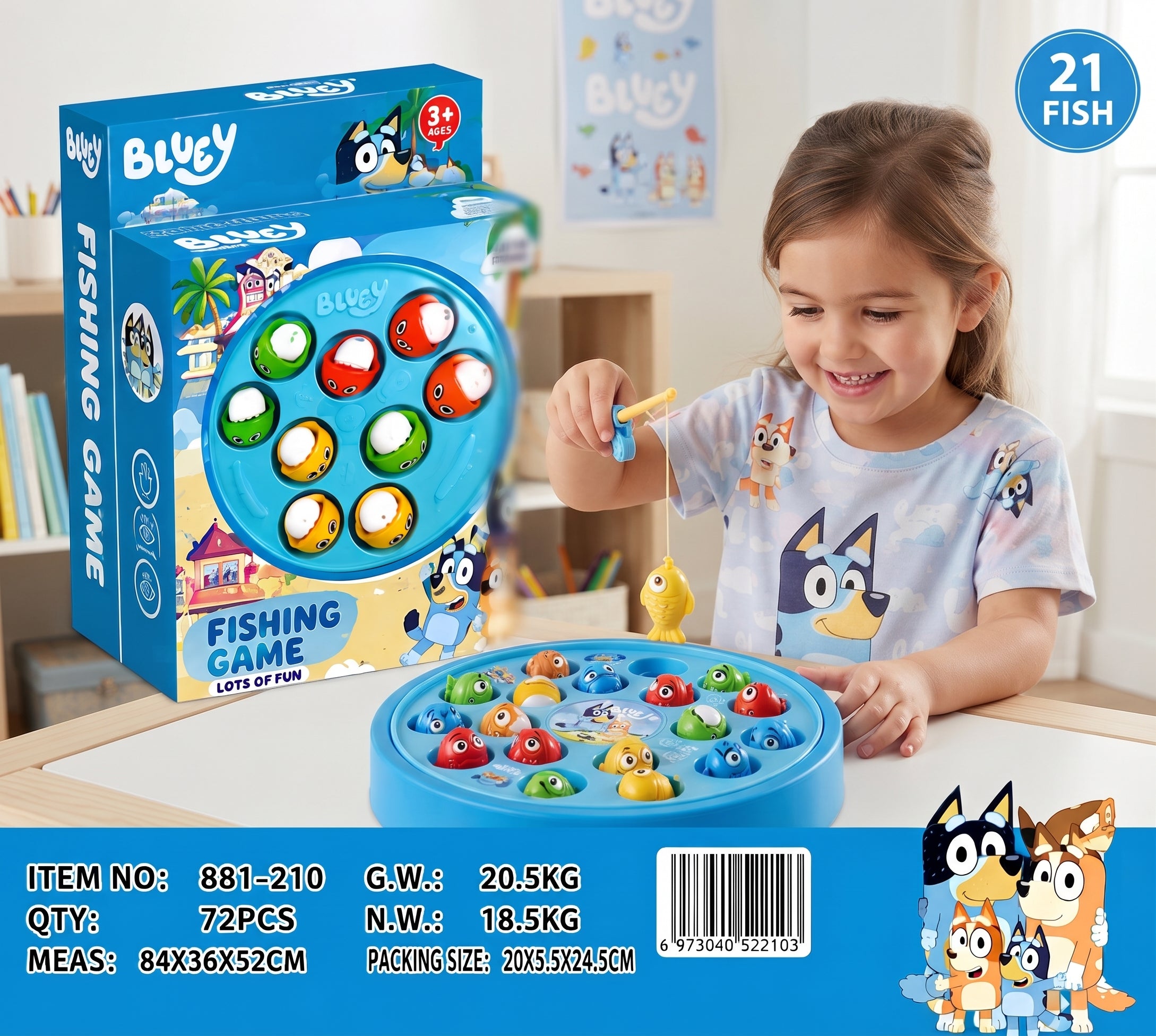 Bluey Rotating Fishing Game Toy with 21 Fish & Music – Fun Interactive Educational Board Game for Kids 3+ Years