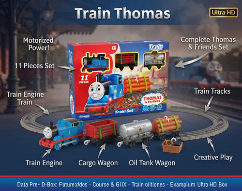 11 Pieces Motorized Train Set with Tracks, Cargo Wagons & Accessories