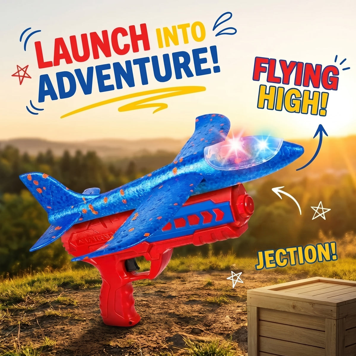 AIRCRAFT Super Glider Foam Airplane Toy with Launcher | LED Light Flying Plane for Kids