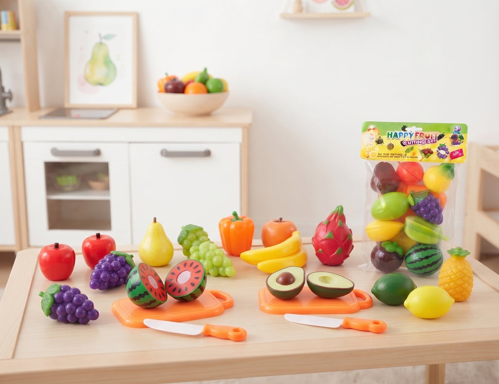 24 PCS Happy Fruit Cutting Set – Pretend Play Kitchen Toy Set for Kids