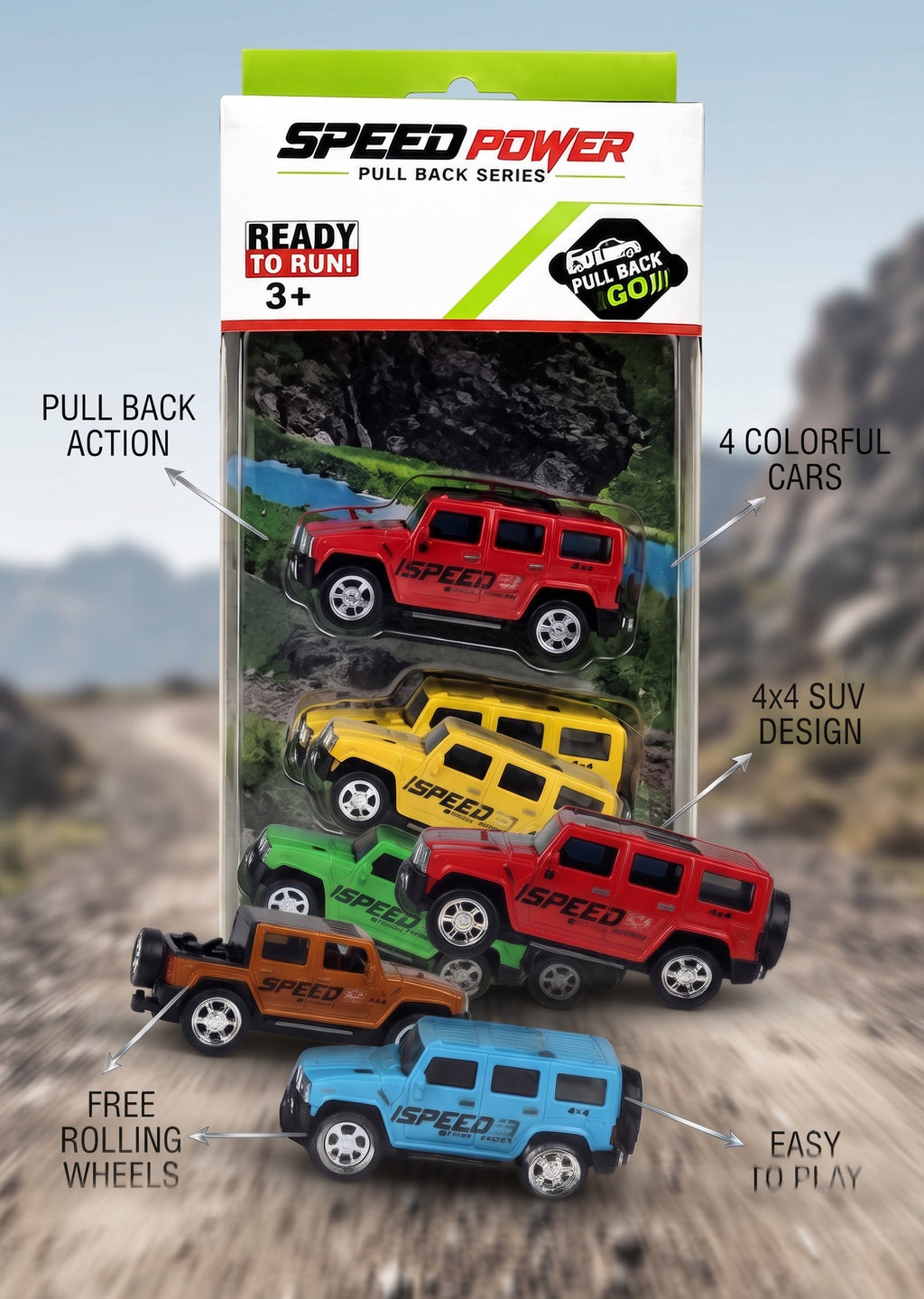 Speed Power Pull Back 4x4 SUV Toy Set – 4 Colorful Cars for Kids