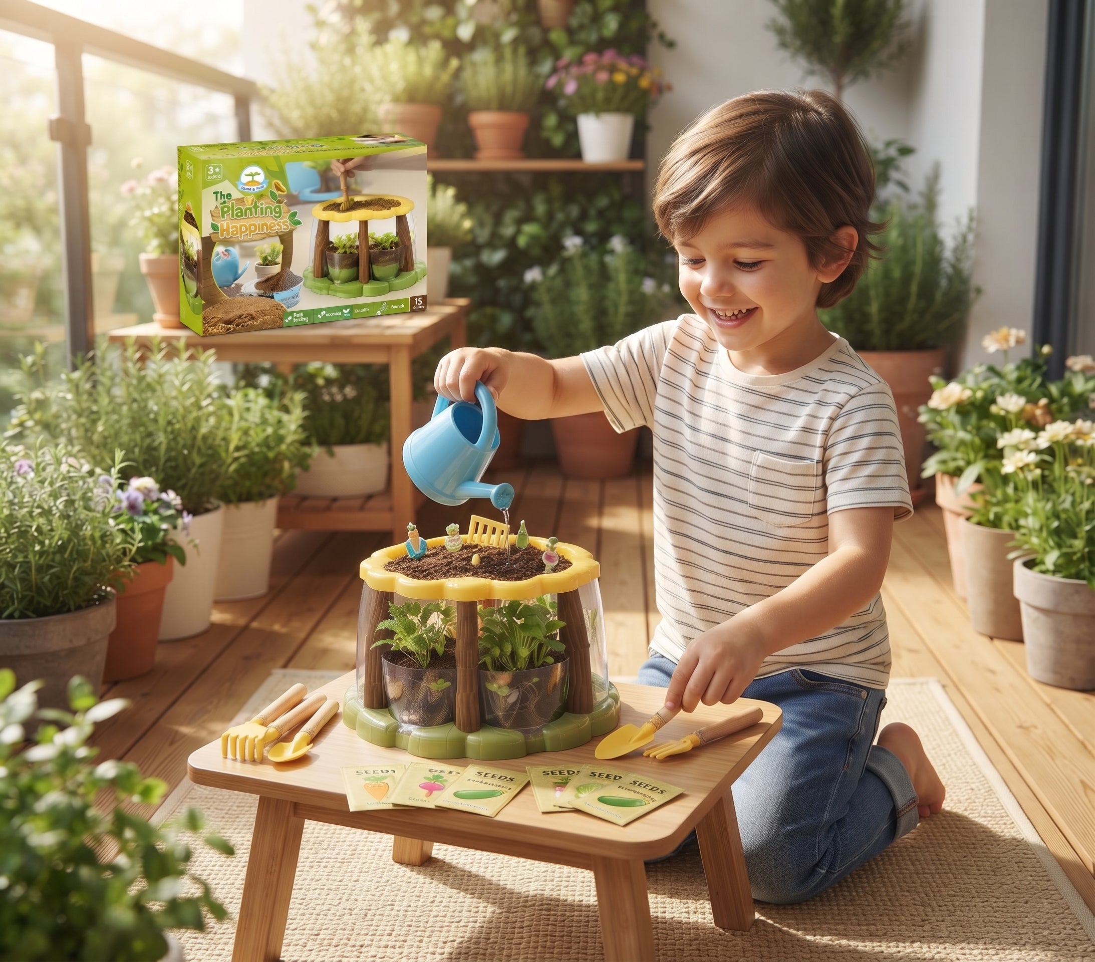 The Planting Happiness Grow & Play Garden Toy Set – 15-Piece Interactive Educational Plant Growing Kit with Transparent Root Observation Windows, Watering Can, and Tools for Kids Age 3+