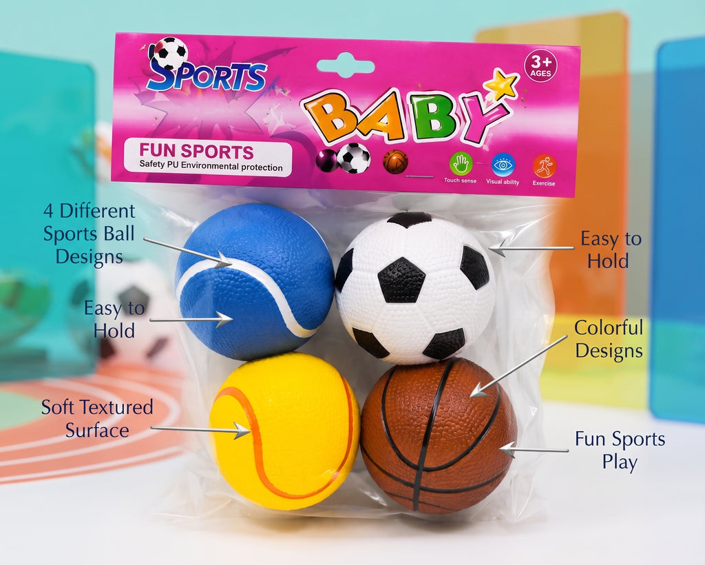 4PCS Sports Baby Soft Ball Set – Colorful Textured Sports Balls for Kids