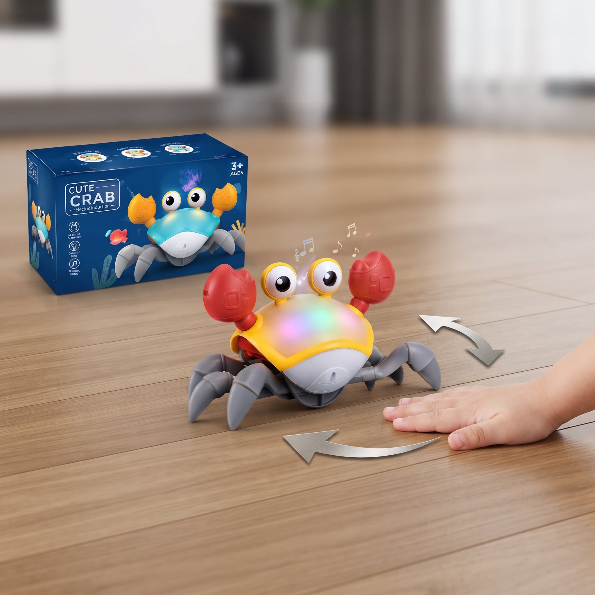 Cute Crab Electric Induction Toy for Kids | Musical Crawling Crab with Lights & Obstacle Avoidance