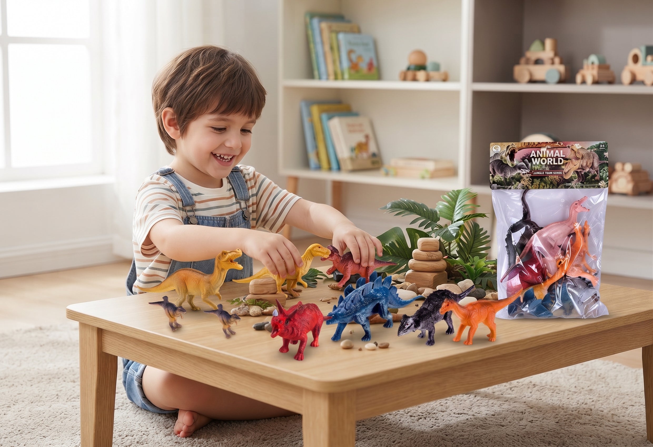 Jungle Team Series Dinosaur Model Set – 6 PCS Realistic Dinosaur Toys for Kids