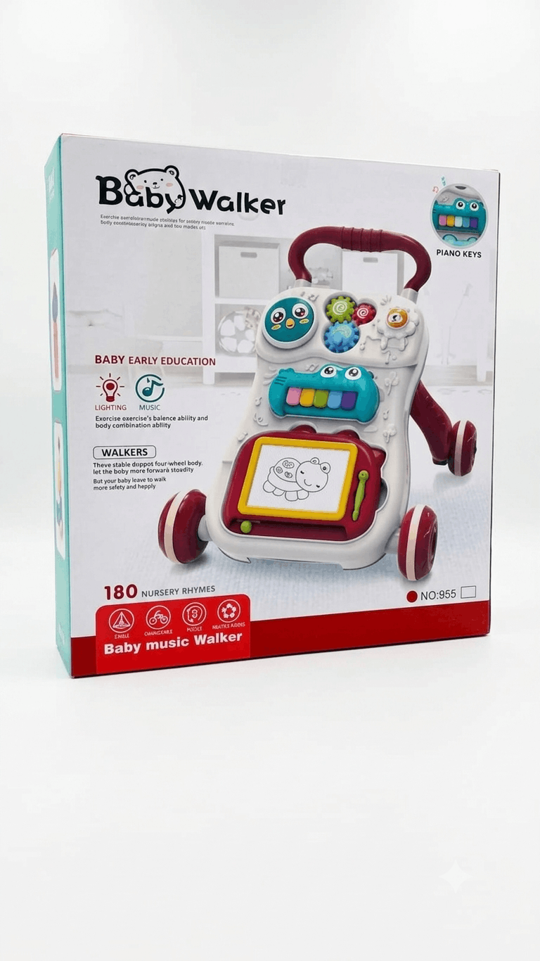 Baby Music Walker – Multi-Functional Early Education Walkers with Piano Keys, Lighting, Music, and Drawing Board (NO:955)