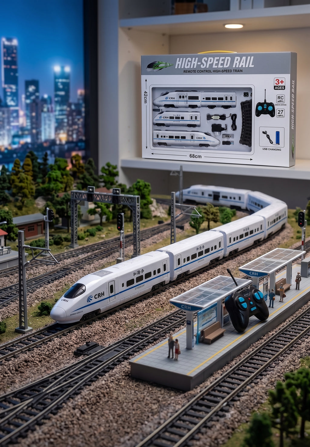 Remote Control High-Speed Rail Train Set with Tracks – Rechargeable Kids Toy