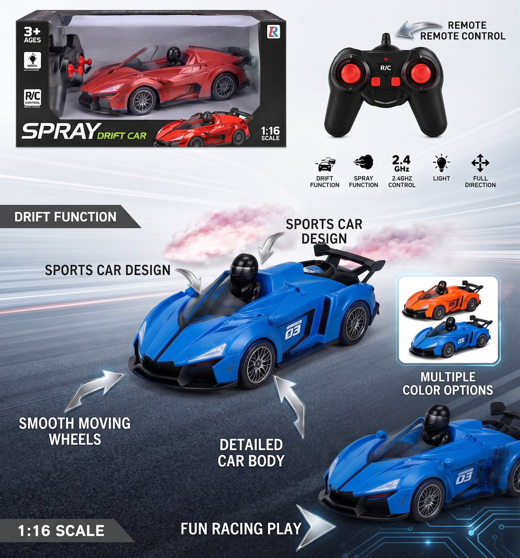 Remote Control Sports Racing Car Set – 1:16 Scale High-Speed RC Car with Controller and Display Box, Multi-Color Options (Blue/Orange)