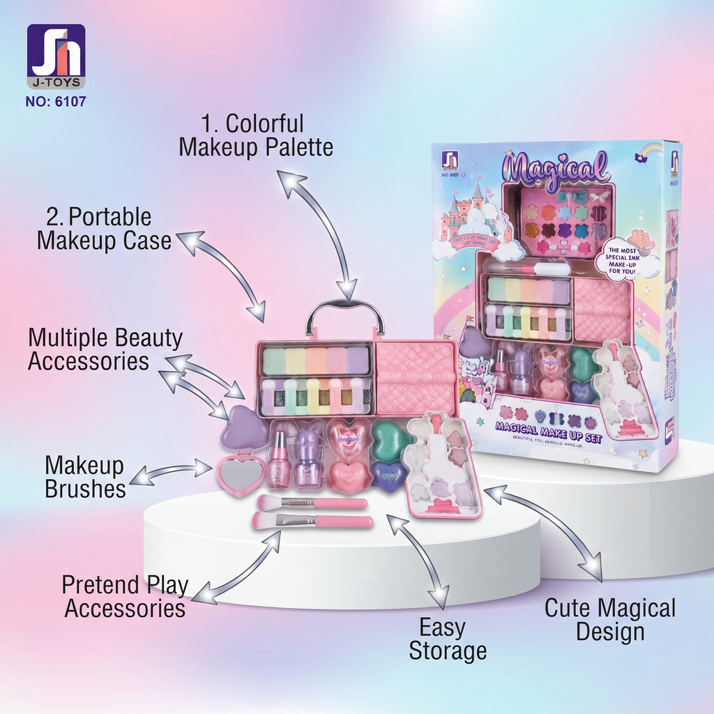 Magical Make Up Set for Kids | Portable Pretend Play Beauty Kit with Makeup Case & Accessories