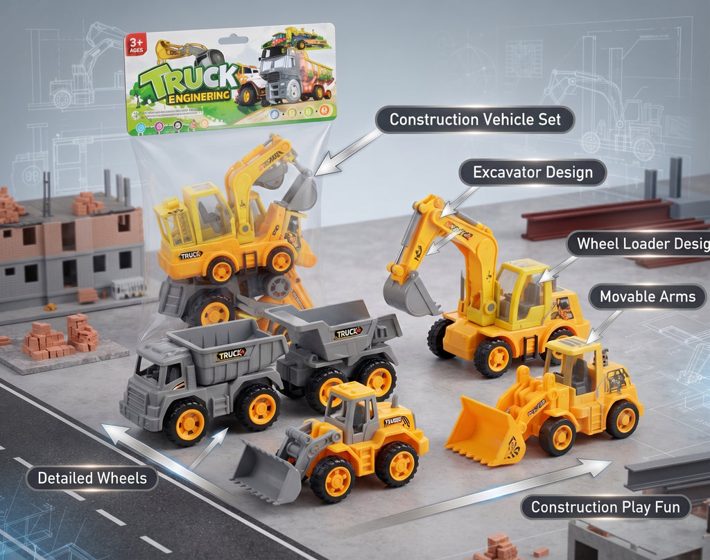 Truck Engineering Construction Vehicle Toy Set – Excavator & Loader Toys for Kids