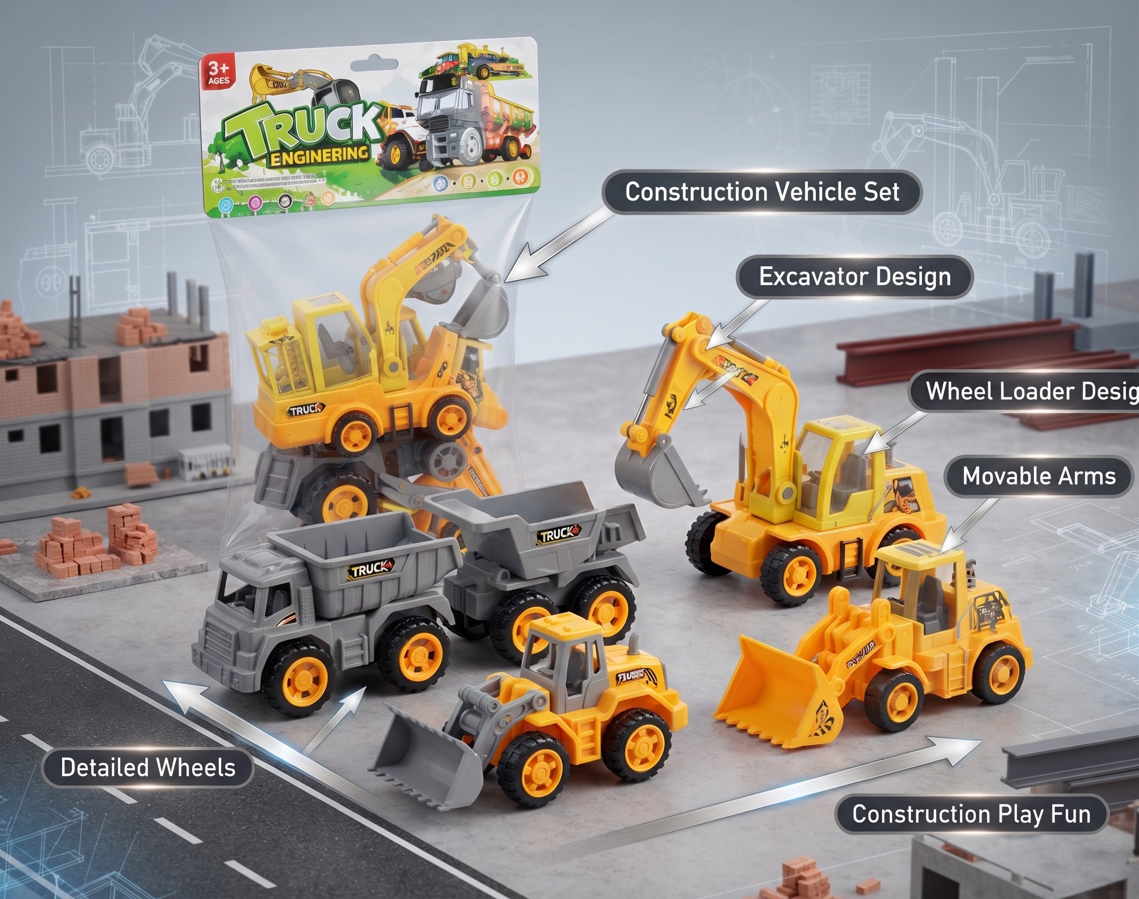 Truck Engineering Construction Vehicle Toy Set – Excavator & Loader Toys for Kids