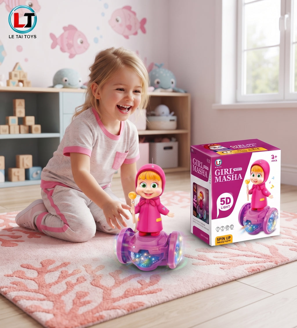 Girl with Masha - 5D Light & Musical Rotating Toy with Universal Movement and Dazzling Colorful Lights