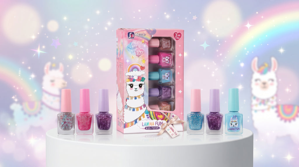 LAMMA FUN Kids Nail Polish Set | 5 Colorful Glitter Nail Polish Bottles for Kids