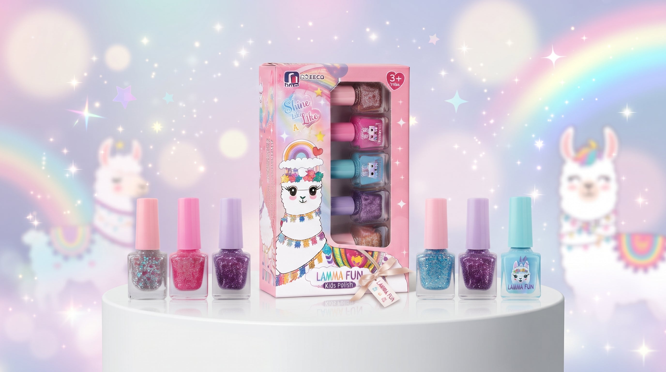 LAMMA FUN Kids Nail Polish Set | 5 Colorful Glitter Nail Polish Bottles for Kids
