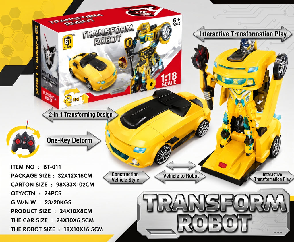 2-in-1 Transforming Construction Vehicle Robot Toy – Yellow Kids Action Playset