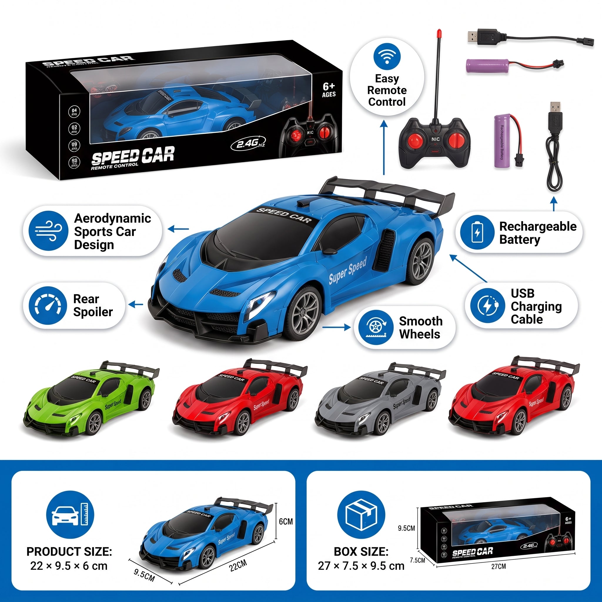 2.4GHz Remote Control Speed Car | Rechargeable RC Racing Sports Car with Controller