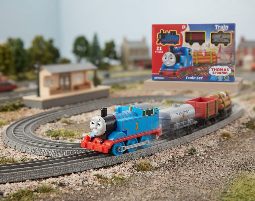 11 Pieces Motorized Train Set with Tracks, Cargo Wagons & Accessories