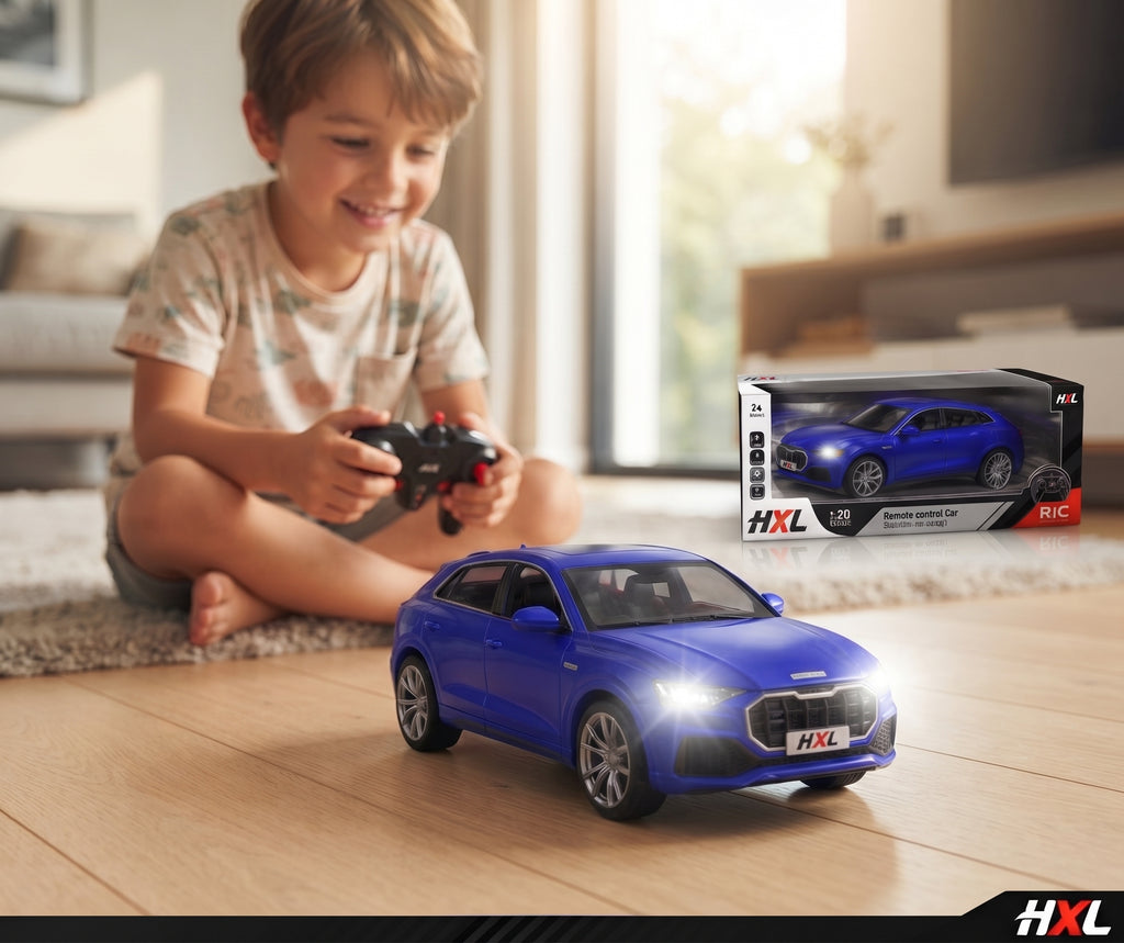 1:20 Scale Rechargeable Remote Control SUV Car – Full Function RC Toy Vehicle with Cool LED Headlights, Ergonomic Controller, USB Charging Cable, and Gift Box