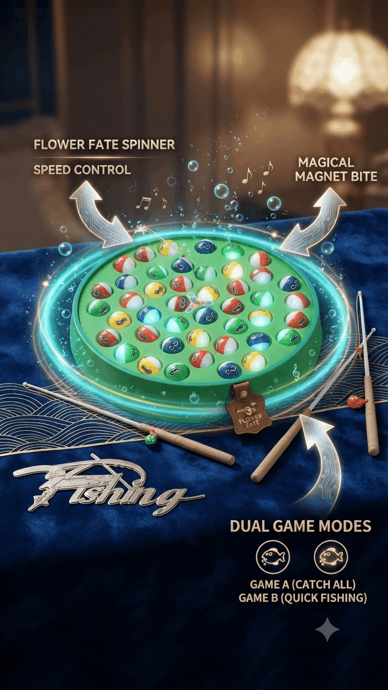 Big Fishing Game Set – 43-Piece Electronic Rotating Board Game with Catch All & Quick Fishing Modes for Kids (3+ Years)