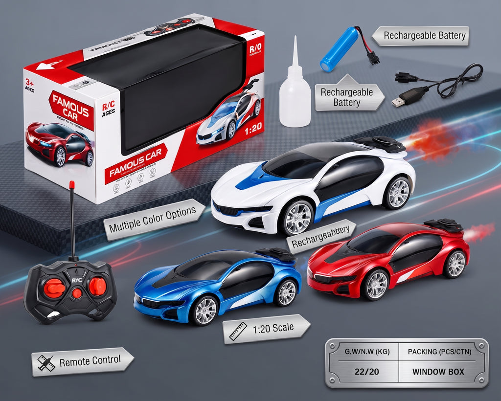 1:20 Scale Remote Control Sports Car – Rechargeable RC Racing Toy for Kids