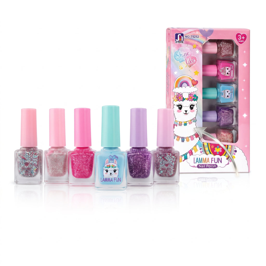 LAMMA FUN Kids Nail Polish Set | 5 Colorful Glitter Nail Polish Bottles for Kids