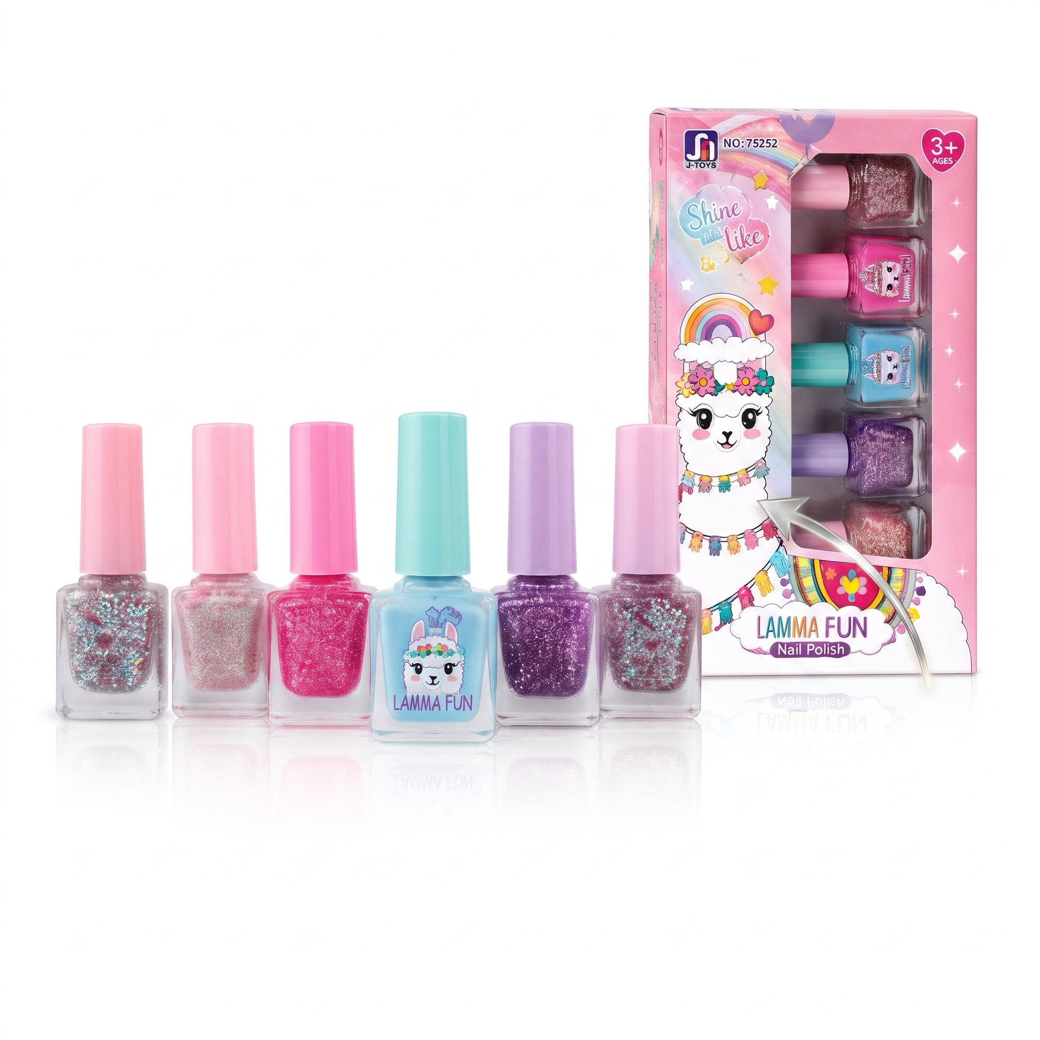 LAMMA FUN Kids Nail Polish Set | 5 Colorful Glitter Nail Polish Bottles for Kids