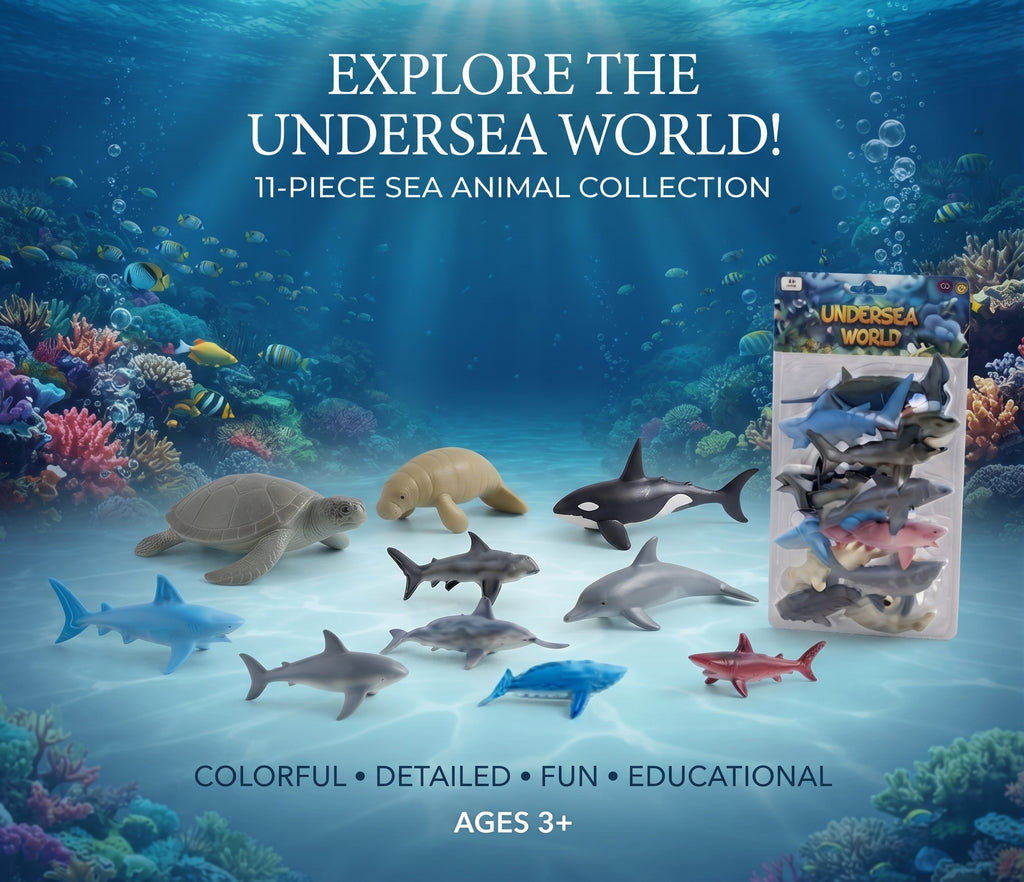 Undersea World Sea Animal Toy Set - 11-Piece Realistic Marine Life Action Figures Collection for Kids Ages 3+