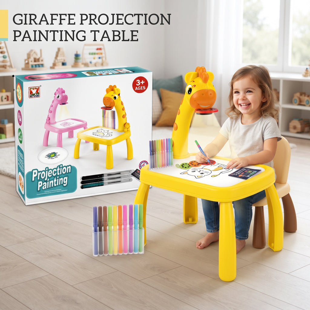 Giraffe Projection Painting Table for Kids | Drawing Projector Desk with 12 Pens & 3 Projection Discs