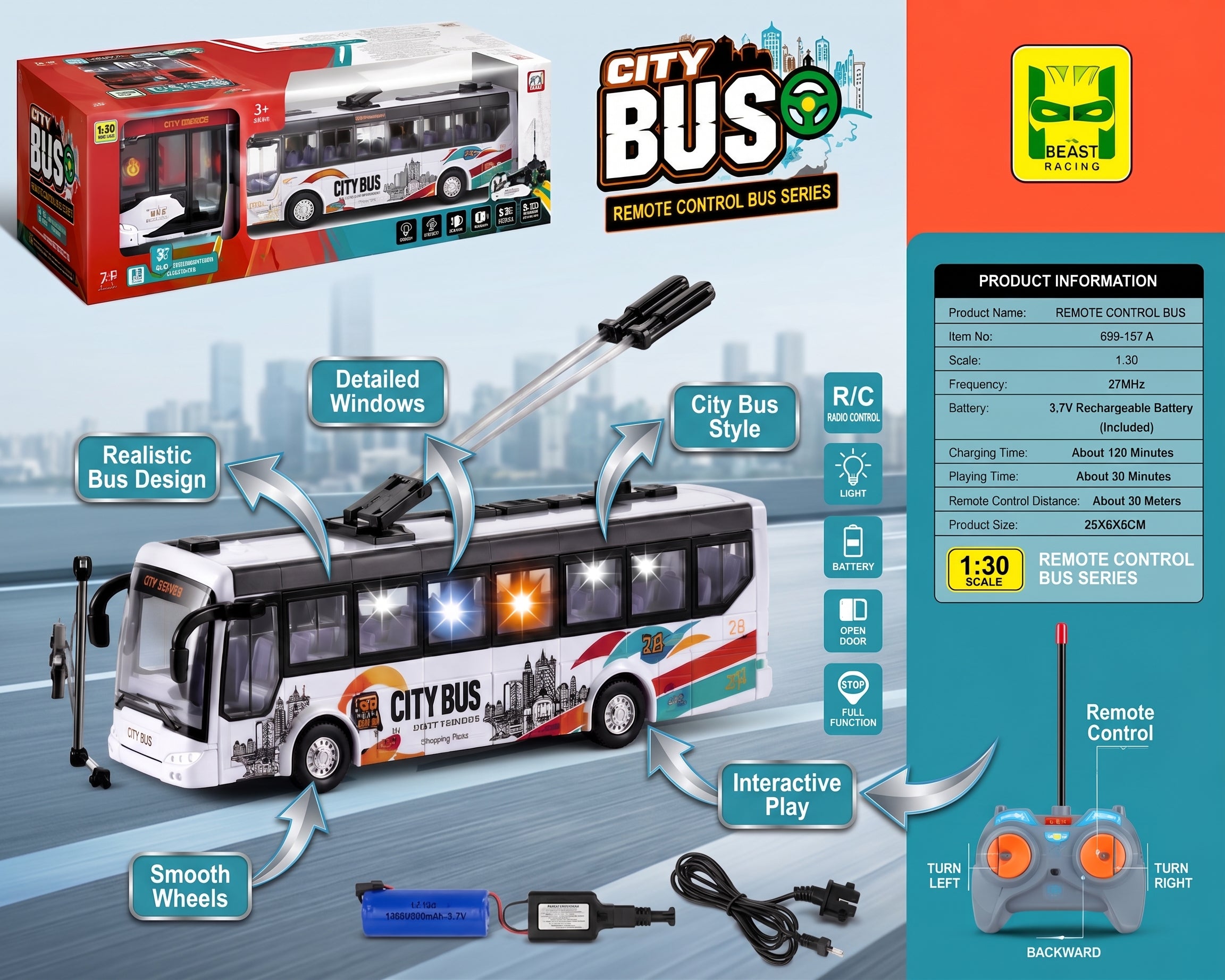 Remote Control City Bus Toy – Realistic RC Bus Vehicle for Kids
