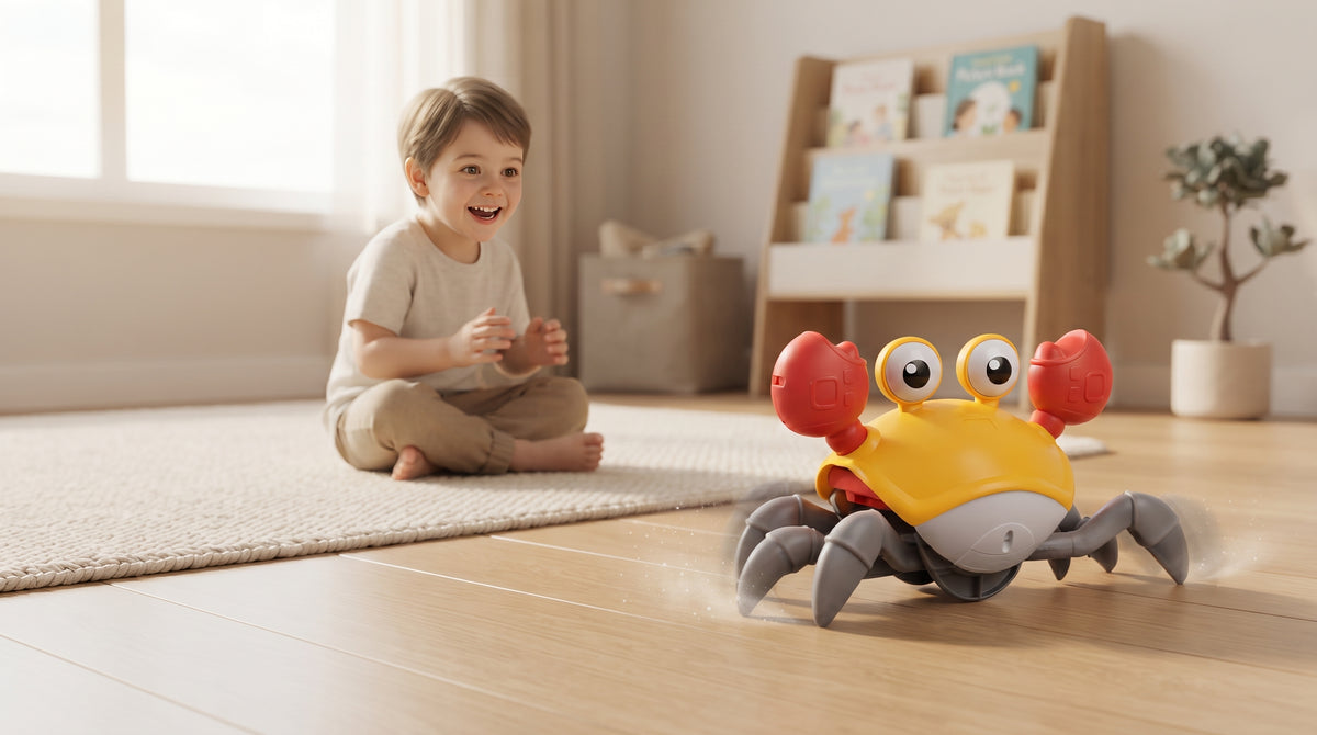 Cute Crab Electric Induction Toy for Kids | Musical Crawling Crab with Lights & Obstacle Avoidance