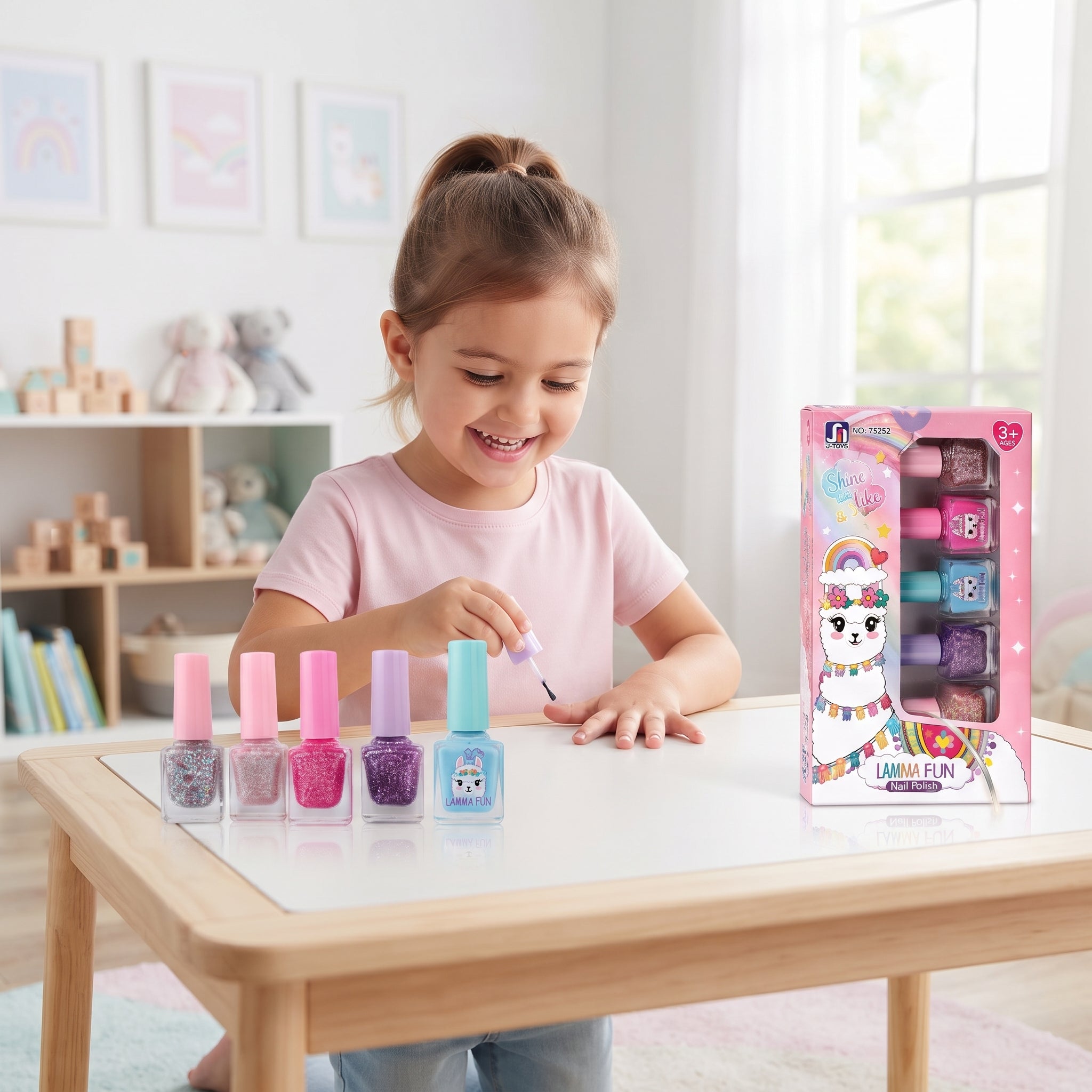 LAMMA FUN Kids Nail Polish Set | 5 Colorful Glitter Nail Polish Bottles for Kids