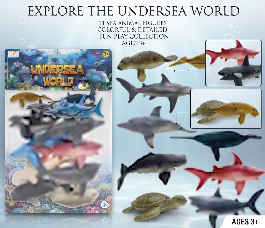 Undersea World Sea Animal Toy Set - 11-Piece Realistic Marine Life Action Figures Collection for Kids Ages 3+