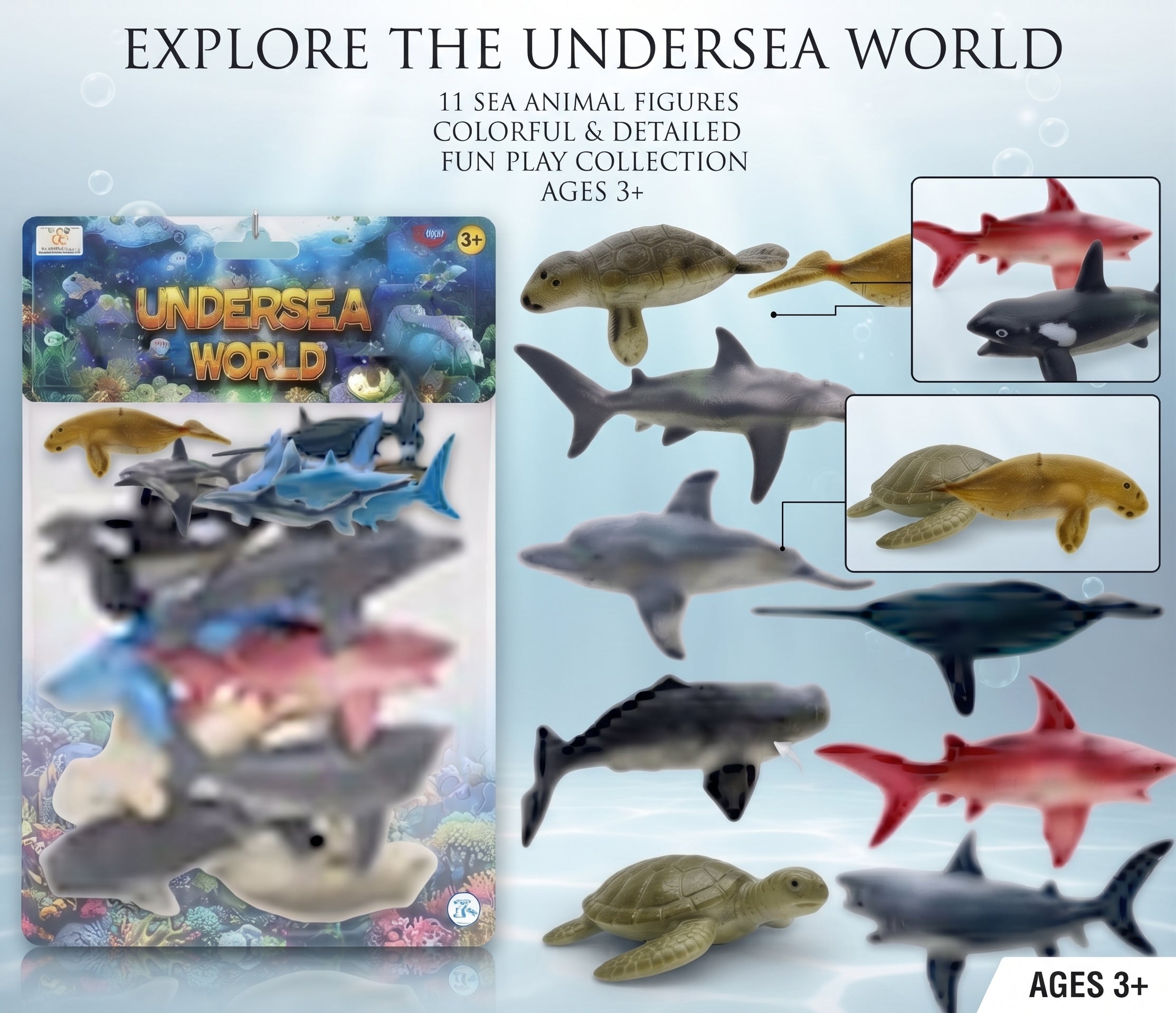 Undersea World Sea Animal Toy Set - 11-Piece Realistic Marine Life Action Figures Collection for Kids Ages 3+
