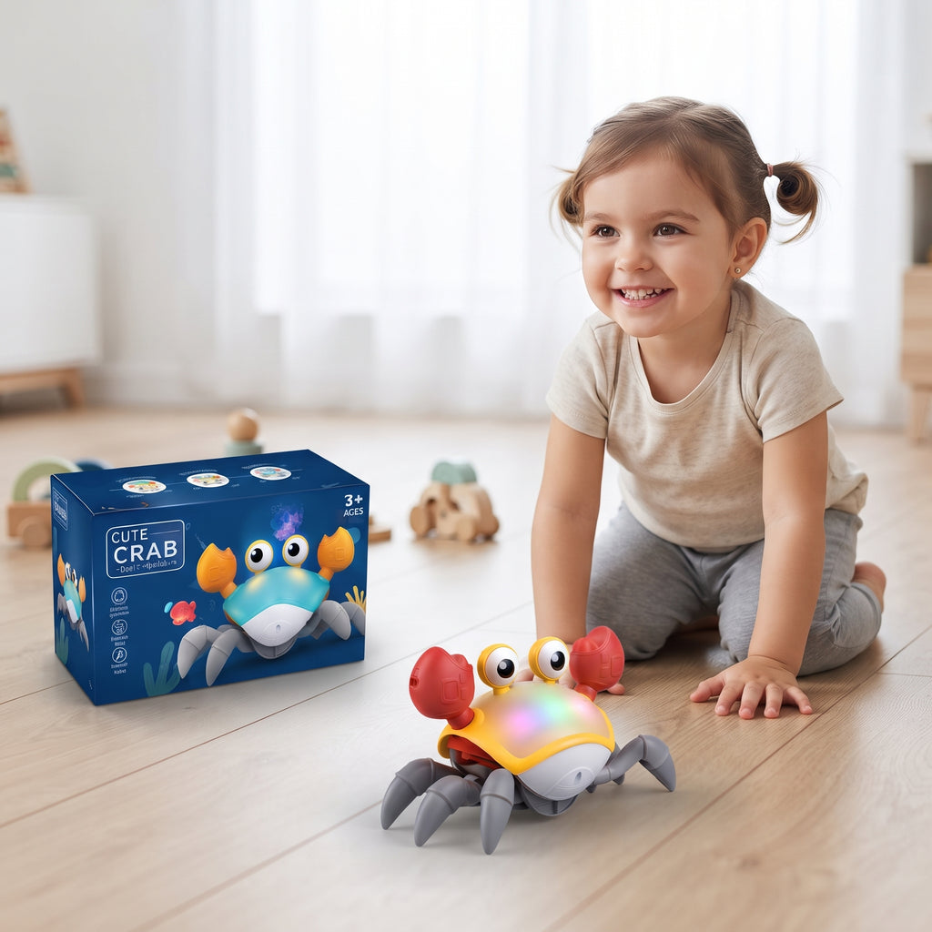 Cute Crab Electric Induction Toy for Kids | Musical Crawling Crab with Lights & Obstacle Avoidance