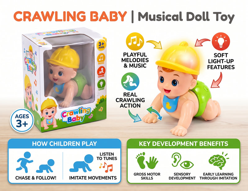 Interactive Musical Crawling Baby Doll Toy with Lights & Sounds