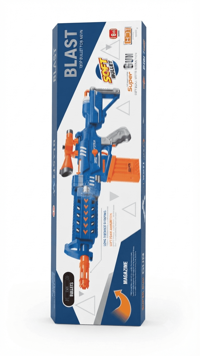 Blast Soft Bullet Toy Gun – Long Distance Action Blaster with Magazine Clip and Scope for Kids