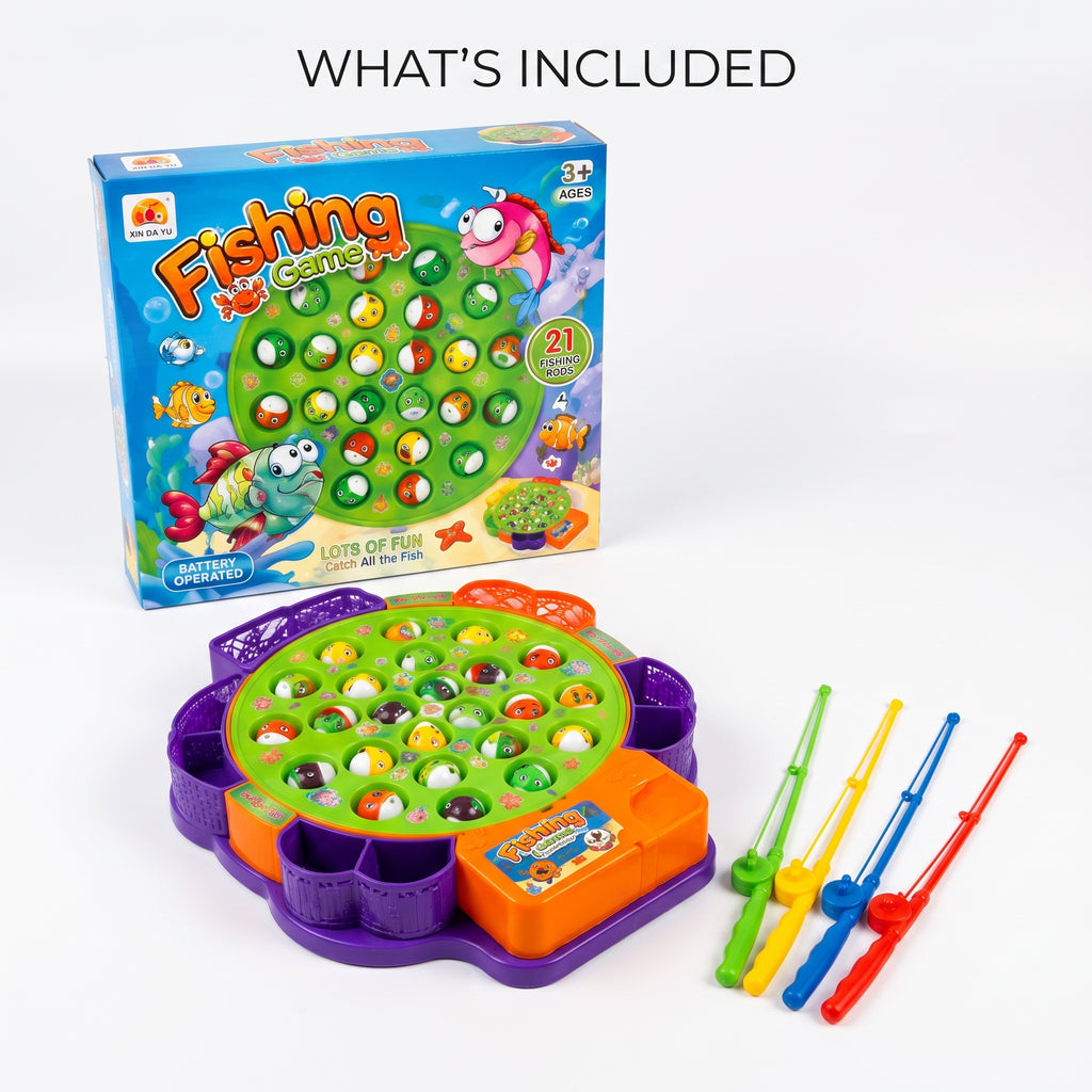 21 Fish Rotating Fishing Game for Kids | Musical Battery Operated Fishing Toy with 4 Rods