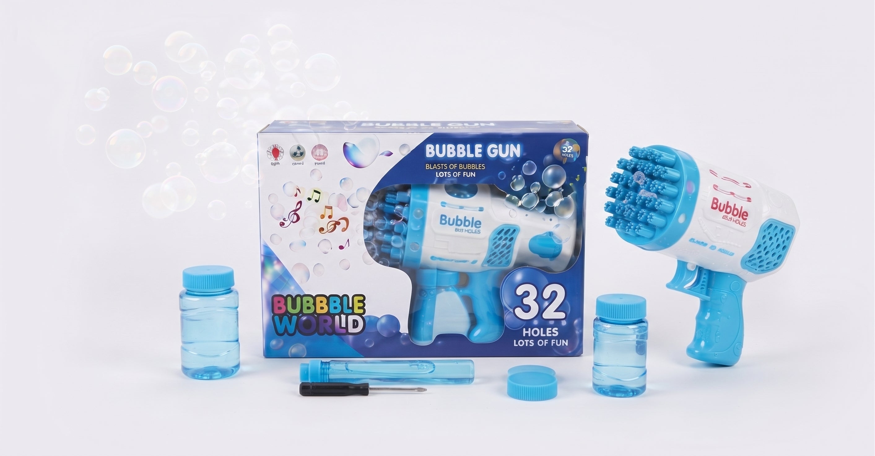 32 Holes Automatic Bubble Gun for Kids – Bubble Blaster with Lights & Sound
