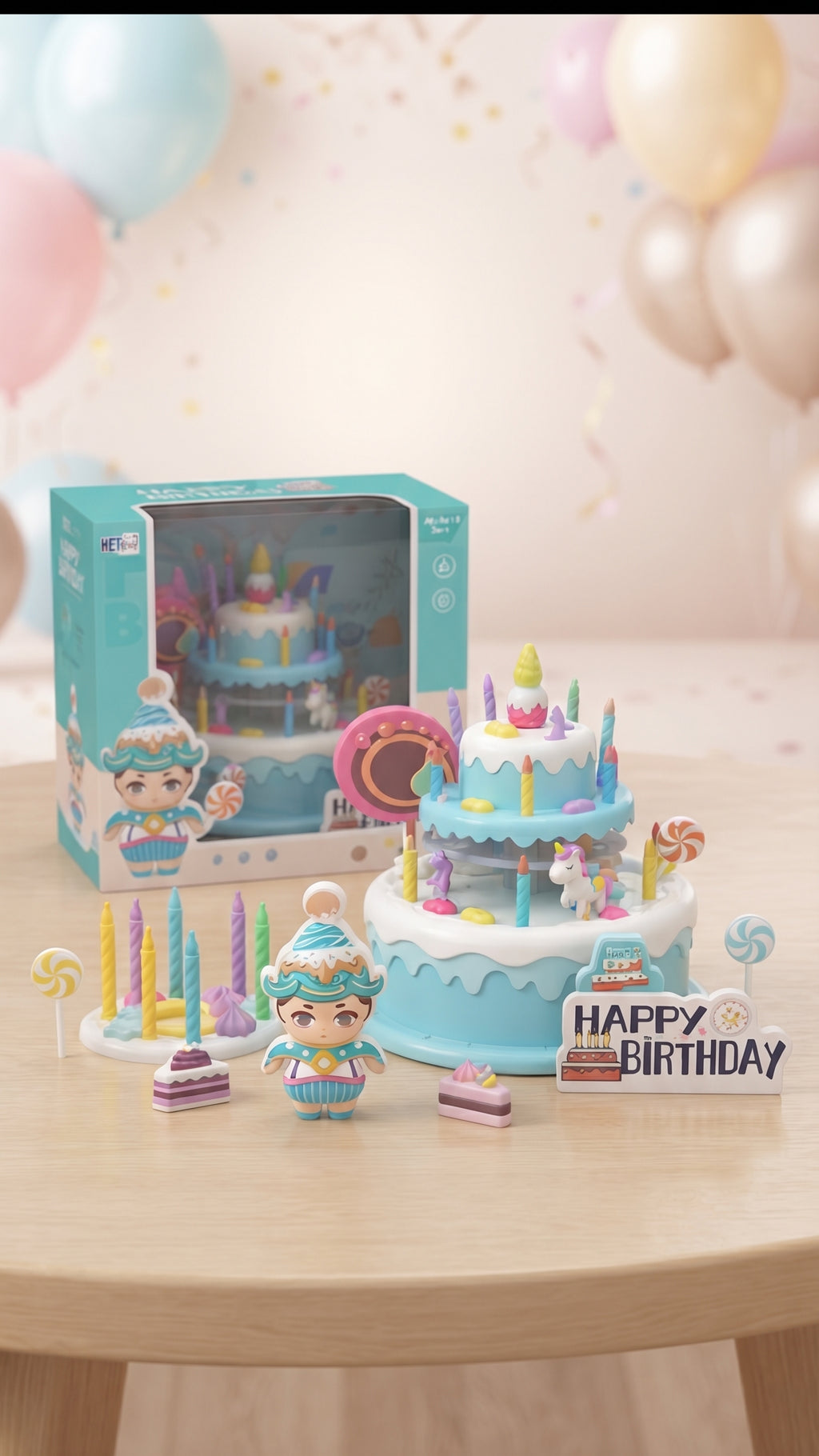Kids Happy Birthday Cake Pretend Play Set – Colorful Multi-Layer Birthday Party Toy with Candles and Accessories (Age 3+)