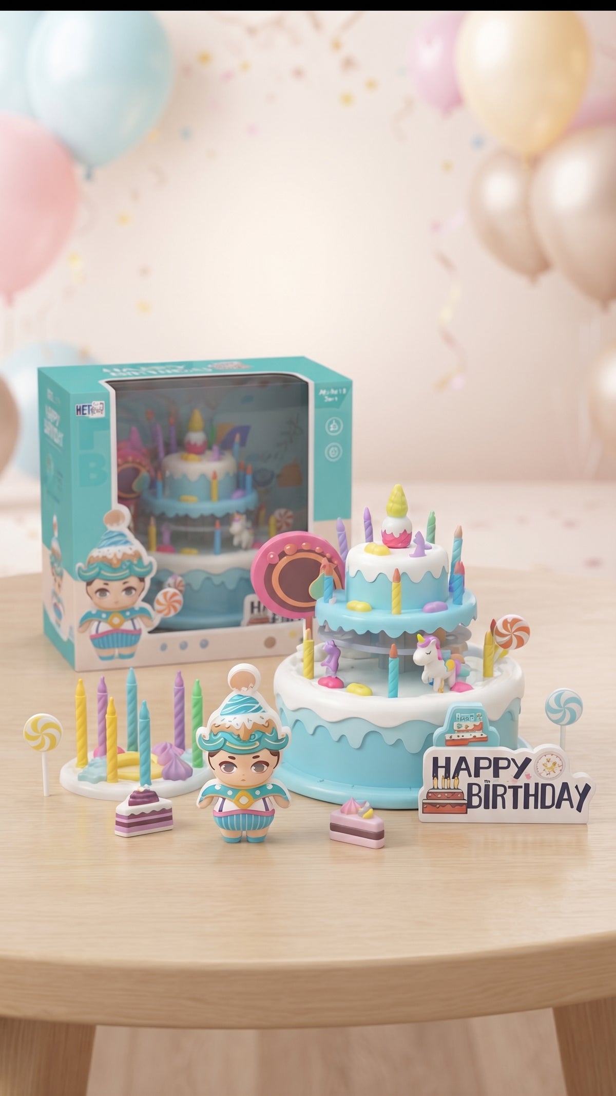 Kids Happy Birthday Cake Pretend Play Set – Colorful Multi-Layer Birthday Party Toy with Candles and Accessories (Age 3+)