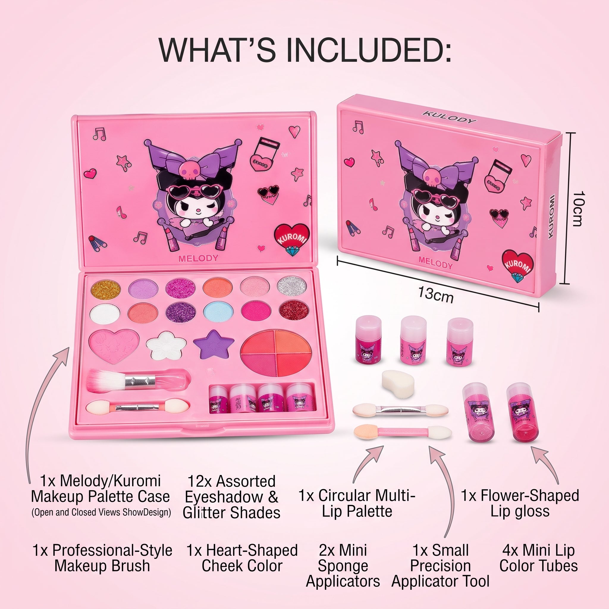 Kids Pink Makeup Kit | Cute Foldable Makeup Palette Set with Brushes & Colorful Makeup Shades
