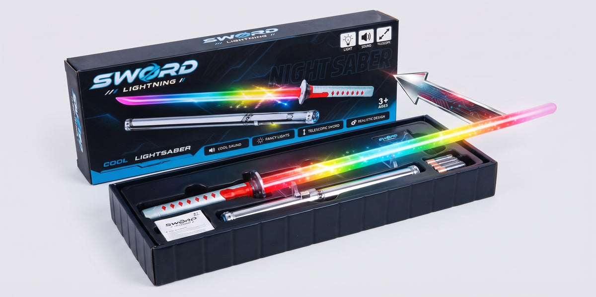 SWORD Light Saber Toy with Sound, Light & Vibration | Multicolor Optical Fiber Sword for Kids