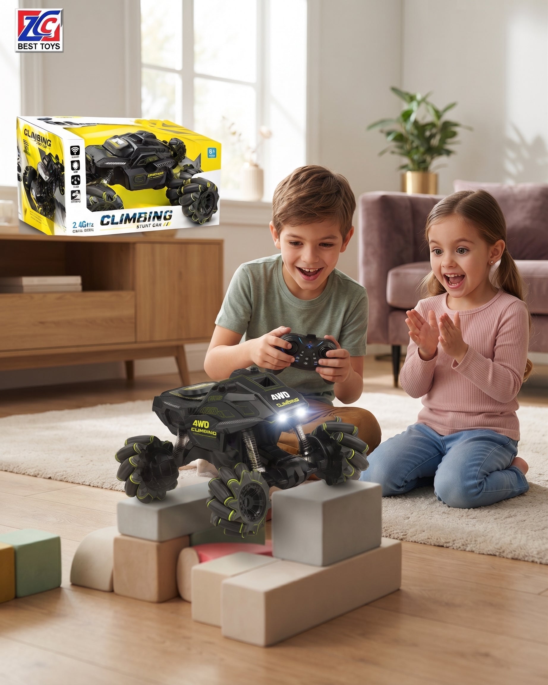 RC Climbing Stunt Car – 1:16 Scale 2.4GHz 4WD Off-Road Monster Truck with Gesture Sensing, 360° Rotation, All-Terrain Climbing, and Bright LED Lights for Kids Age 6+