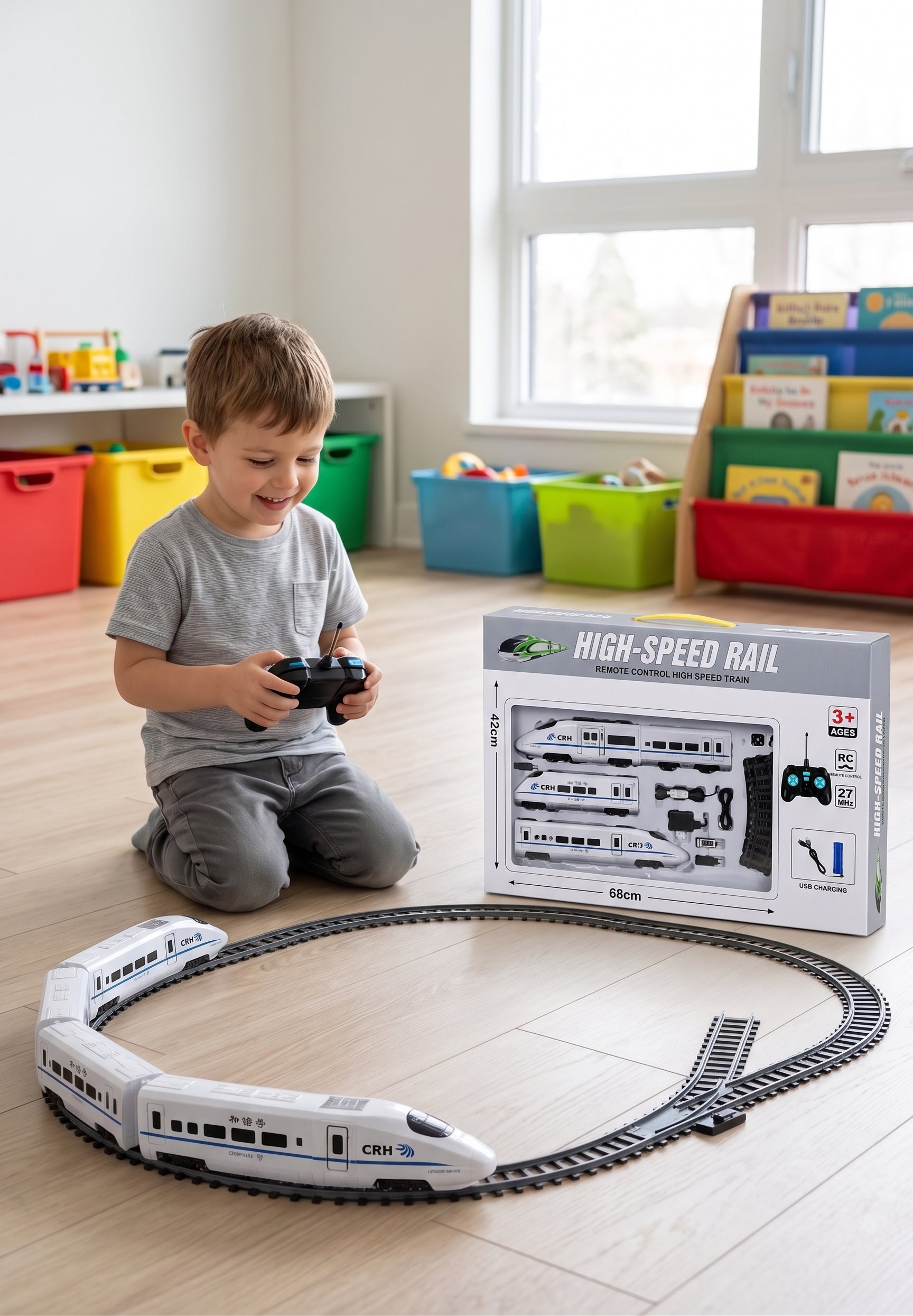 Remote Control High-Speed Rail Train Set with Tracks – Rechargeable Kids Toy