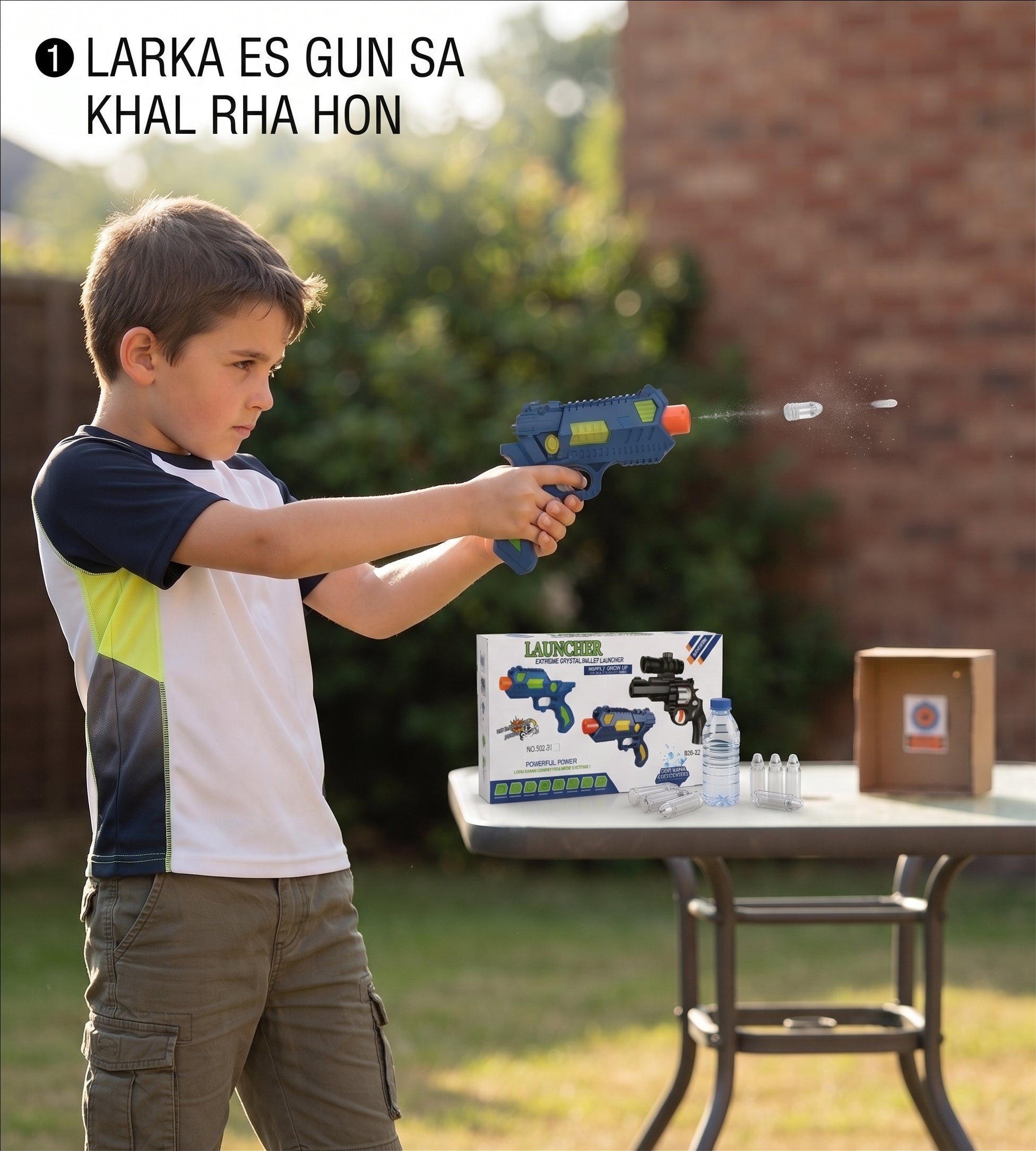 Launcher Extreme Crystal Bullet Blaster – Blue & Green Toy Soft Bullet & Water Ammo Gun Set with Target Box (3+ Years)