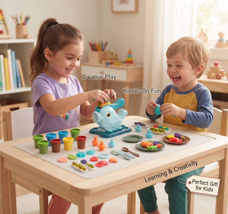 DIY Fish Molding & Mud Bar Set - 24 Pieces Creative Educational Clay Toy, Safe Modeling Dough Kit with Extruder Machine, Molds, and Cutlery for Kids